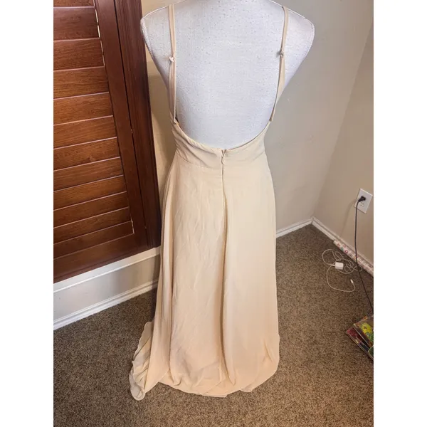 Azazie Champagne Chiffon V-Neck Maxi Dress A2 Bridesmaid Formal Low Back - Image 4
