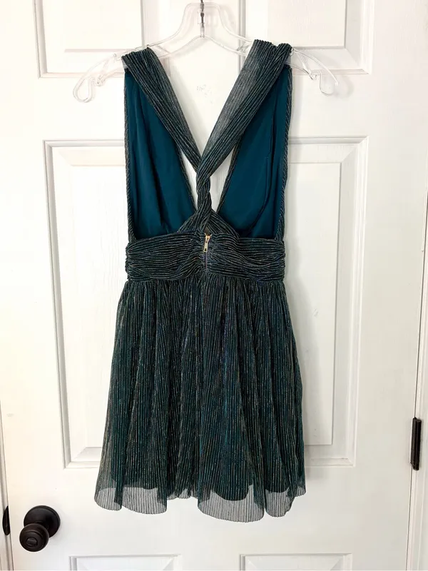 Lulu’s Ailey Teal Blue & Gold Skater Dress - Image 6
