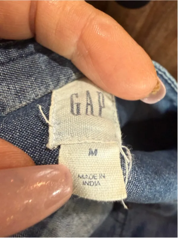 Women's GAP Blue Denim Long Sleeve Drawstring Shirtdress M - Image 5