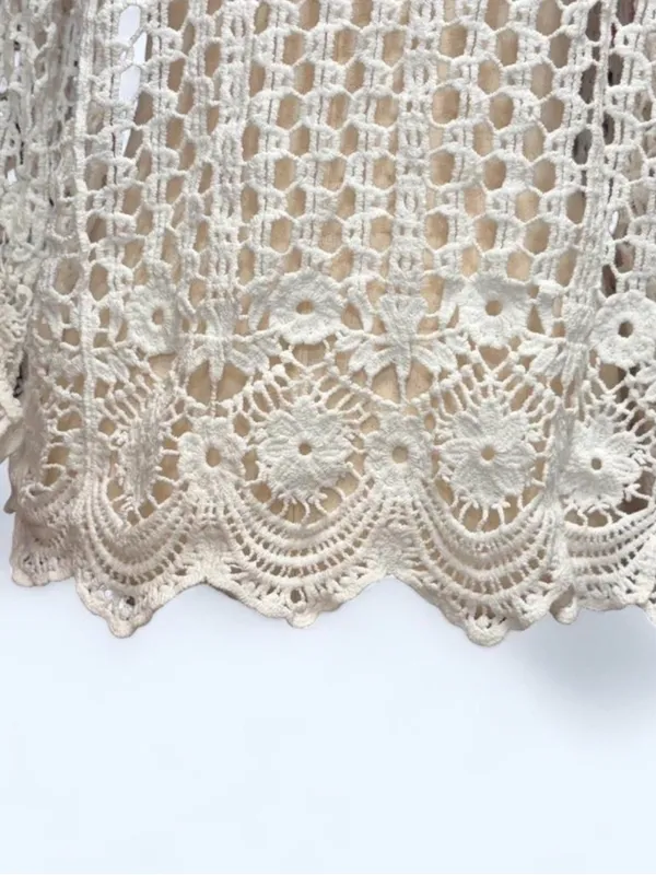 Vintage Style White Crochet Cardigan‎ Open Front Shrug Coquette Boho Knit - Image 4