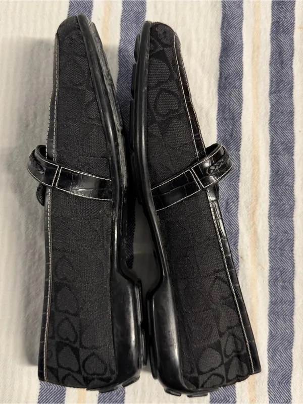 Brighton Black Monogram Slip On Loafers Shoes Made in Italy Leather Trim - Image 2
