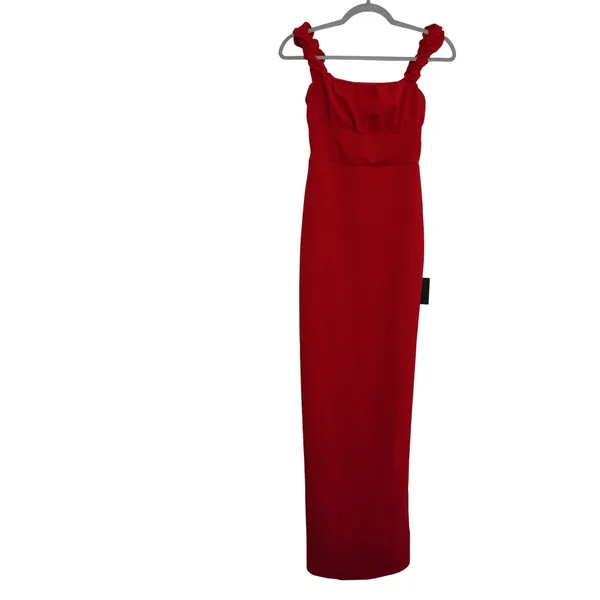 Lulus Size‎ Small Red Ruffle Strap Maxi Dress Square Neck Column Gown Wedding - Image 4