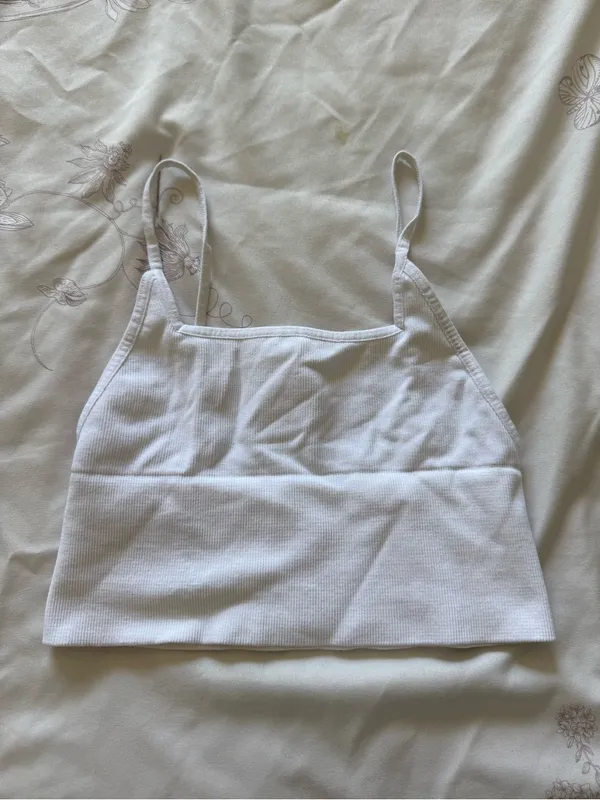 Free People Intimately | White Ribbed Spaghetti Strap Crop Top | XS-S - Image 2