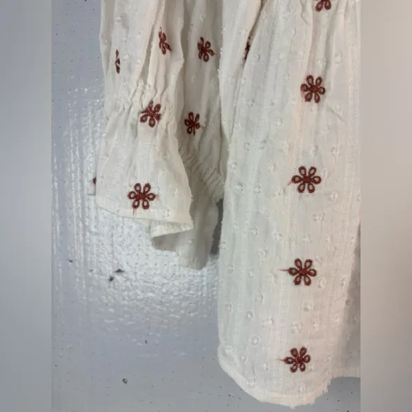 Universal Thread S Embroidered Swiss Dot Cotton Cream Top w Brown Floral - Image 6