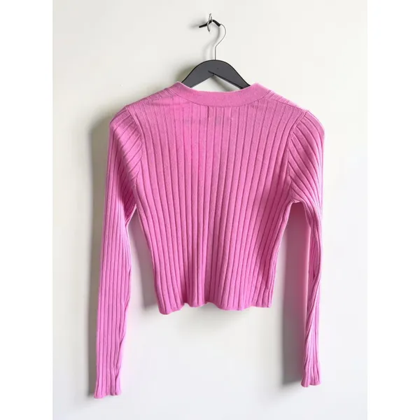 Universal Threads Pink Ribbed Cardigan Sweater‎ Size Small Cropped Button Front - Image 2