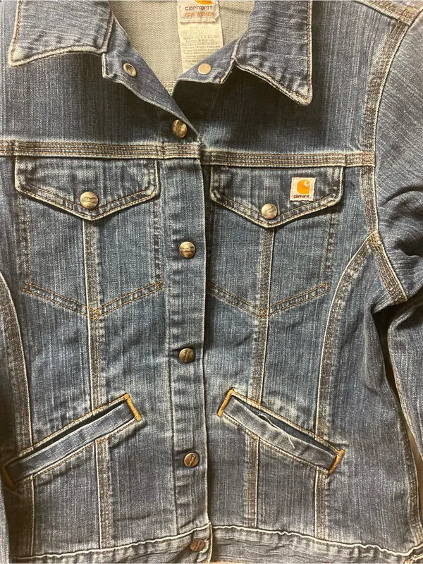 Carhartt Women's Dark Blue Denim Trucker Jacket - Image 3
