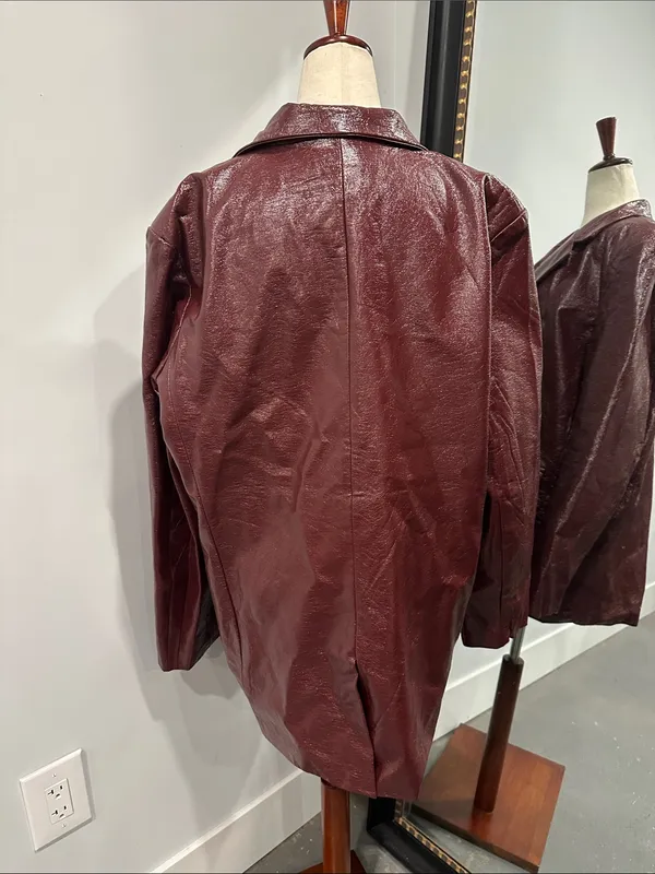 Forever 21 Burgundy faux Leather-Effect Long Blazer - Image 4