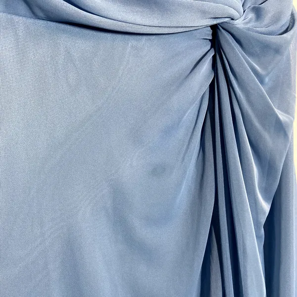 Azazie Carissa Bridesmaid Dress Chiffon One Shoulder Side Knot Dusty Blue A4 - Image 4