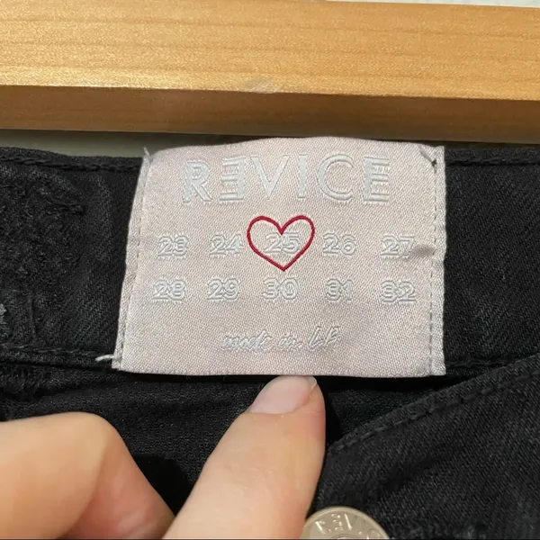 Revice Denim Black Button Fly High Rise Red Stripe Skinny Jeans Womens 25 Raw Hem - Image 6