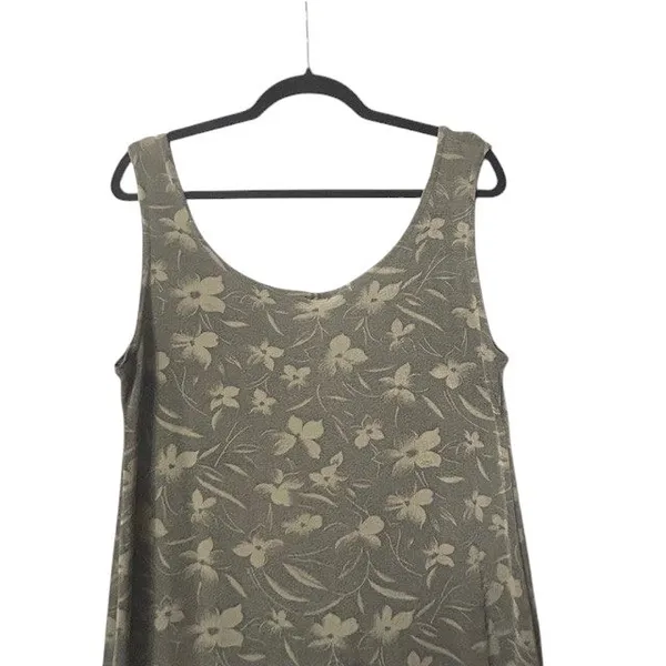 Vintage True Y2K Giovana USA Women's M Tank Dress Floral‎ Sleeveless Sage Green - Image 8