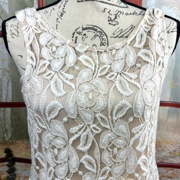 Free People Lace Sleeveless Mini Dress Beige M - Image 11