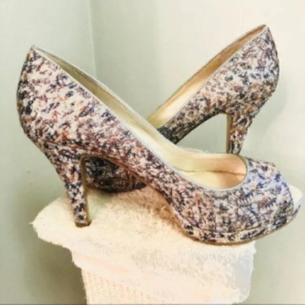 Nine West Metallic Giltter Heels Sparkly Silver Lace Open Toe Evening 7.5 M - Image 7