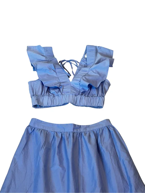 Japna Tiered Ruffled Maxi Skirt & Ruffle Crop Top European Summer Cottagecore - Image 3