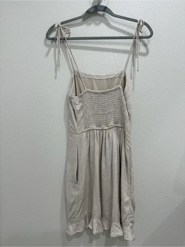 Abercrombie & Fitch Natural Tie-Shoulder Ruffle Mini Dress - Image 5
