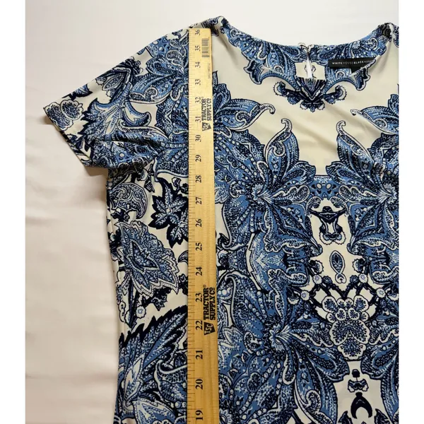 White House Black Market Dress Women Medium Blue White Paisley‎ Shift Casual - Image 6