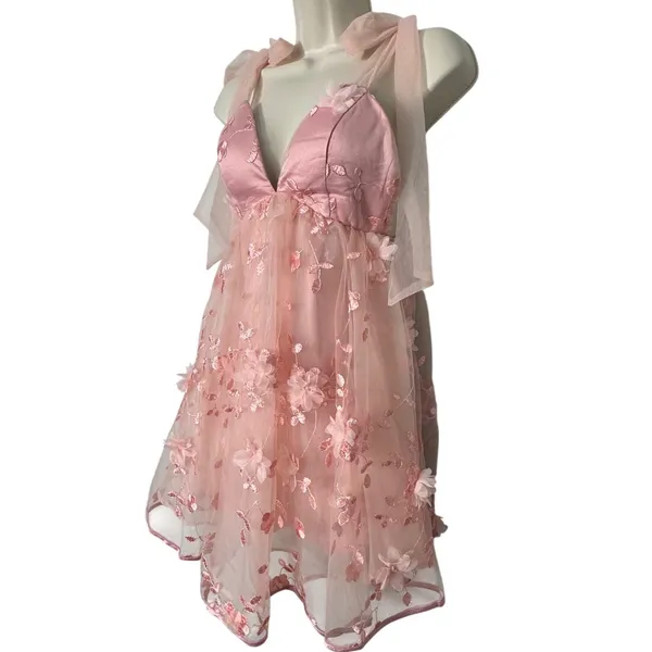 Selfie‎ Leslie Spring Bloom Tied Shoulder Embellished Mini Dress Pink Size XS/2 - Image 14