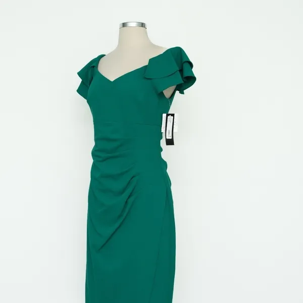 Betsy‎ & Adam | Off Shoulder Ruched Scuba Midi Ruffle Dress. - Image 12
