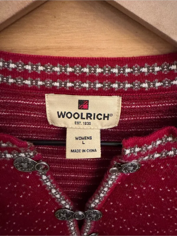Vintage Woolrich Large Red Fair Isle Nordic Metal 1/4 Clasp Henley Sweater - Image 9