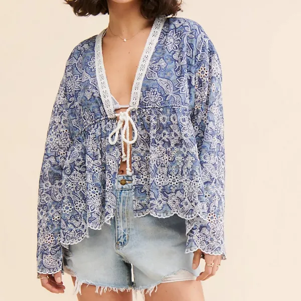 Free People Anissa Bed Jacket in Blue Combo sz small NWT - Image 4