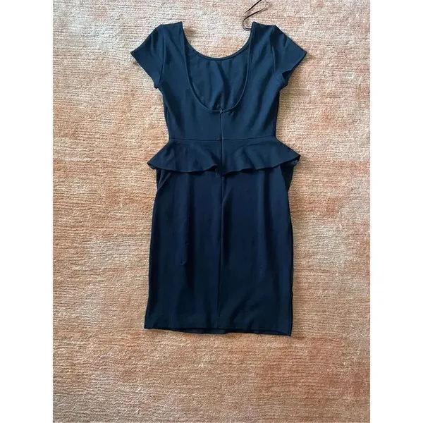 Zara Trafaluc Dress Women Small Black Stretch Peplum Ruffle Mini Size M - Image 4