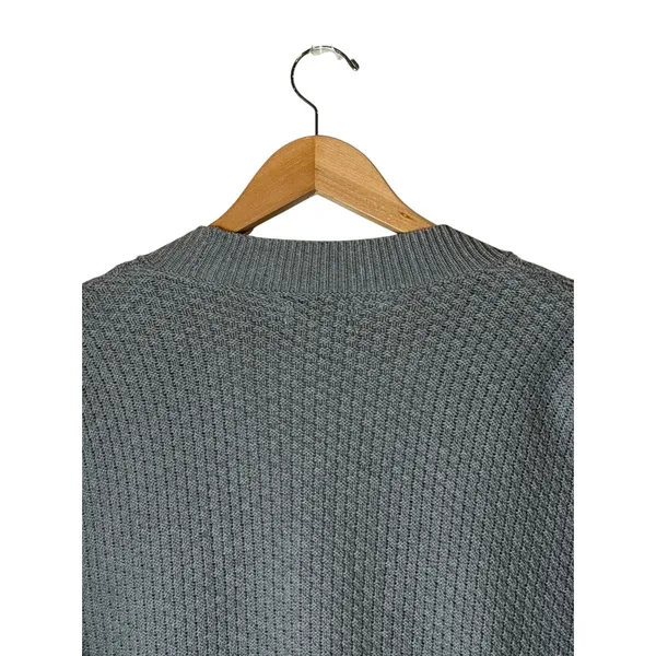 Aerie Varsity Sweater Women Medium Grey Cotton Waffle Knit Button Front Cardigan - Image 6