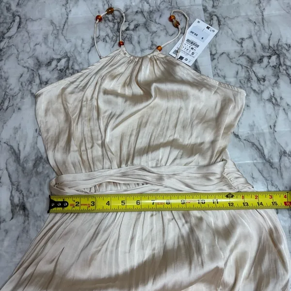 Zara Ivory Satin Effect Beaded strapless dress Size small classic side slit NWT - Image 8