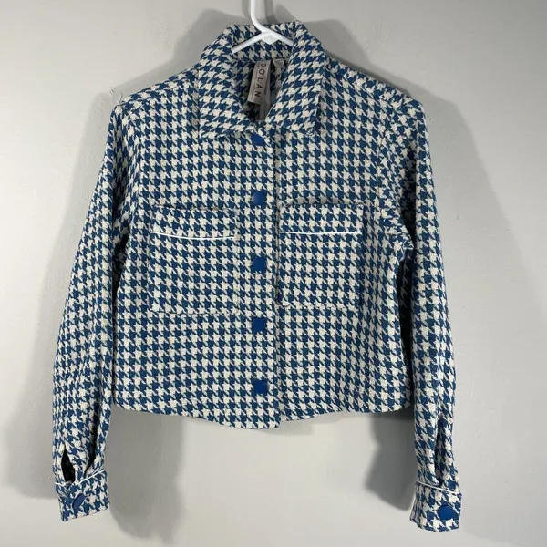 Anthropologie Dolan Left Coast Cropped Jacket Women XS Blue Houndstooth Print - Image 8