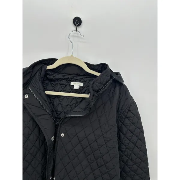 Garnet Hill Women's Quilted‎ Coat Jacket Black Sz 14 Removable Hood - Image 5