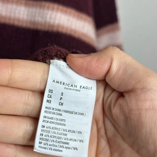 American Eagle Women‎ Burgundy Stripes Knit Pullover Sweater size Small - Image 5