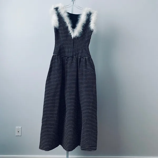 Victor‎ Costa MobWife Quirky Dainty Victorian Dress 12 Black Striped Party - Image 8