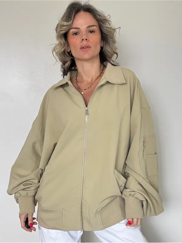 WeWoreWhat Oversized Bomber Jacket in Light Khaki - Image 2