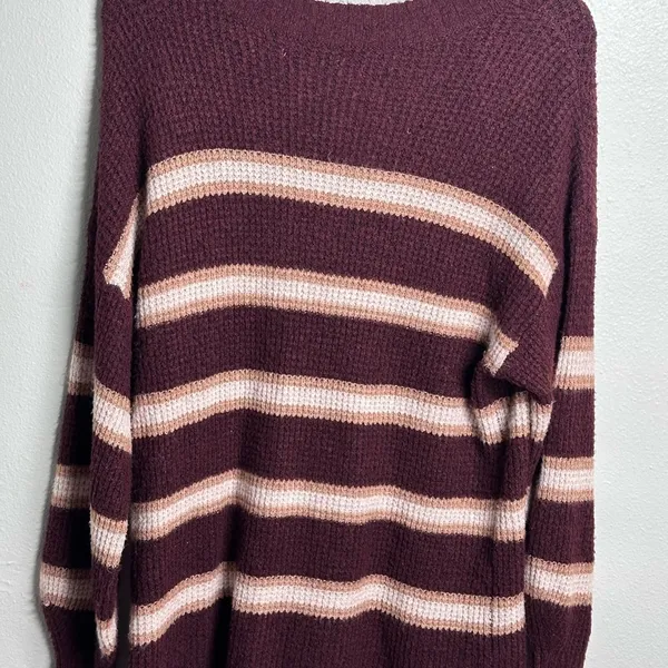 American Eagle Women‎ Burgundy Stripes Knit Pullover Sweater size Small - Image 7