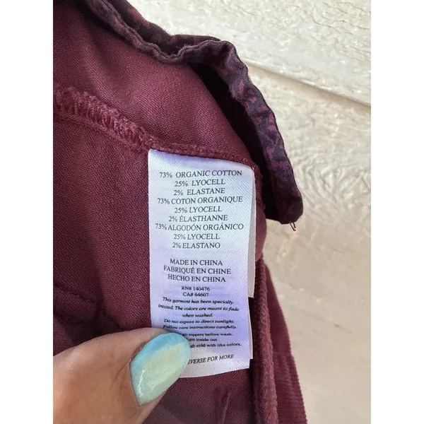 Faherty Women Plum Burgundy Organic Cotton Wide Leg Corduroy Pants Size 25 - Image 5