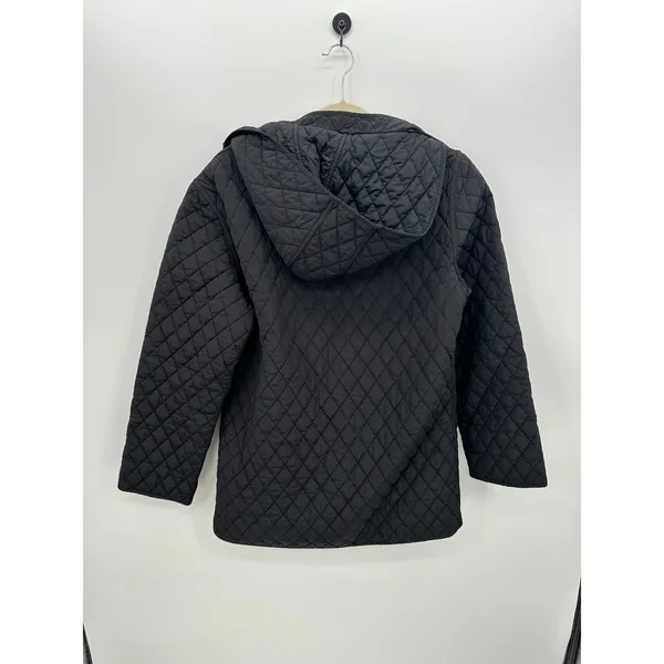 Garnet Hill Women's Quilted‎ Coat Jacket Black Sz 14 Removable Hood - Image 2
