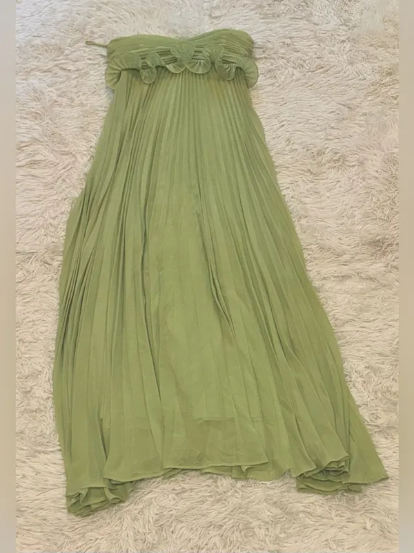 NEW DELFI COLLECTIVE Diana Pleaded Strapless Chiffon Lime Green Dress sz S - Image 5