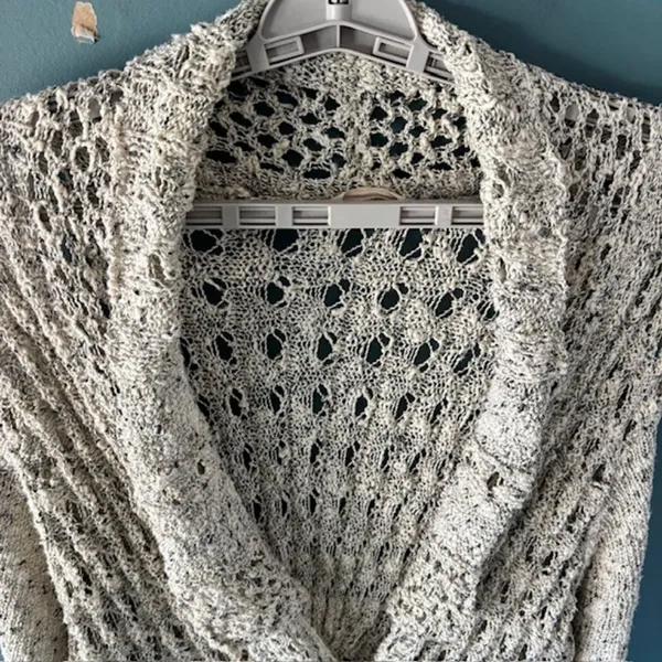 Soft Surroundings 4X Open Knit Beige Duster Cardigan Long Sleeve One Button Boho - Image 4