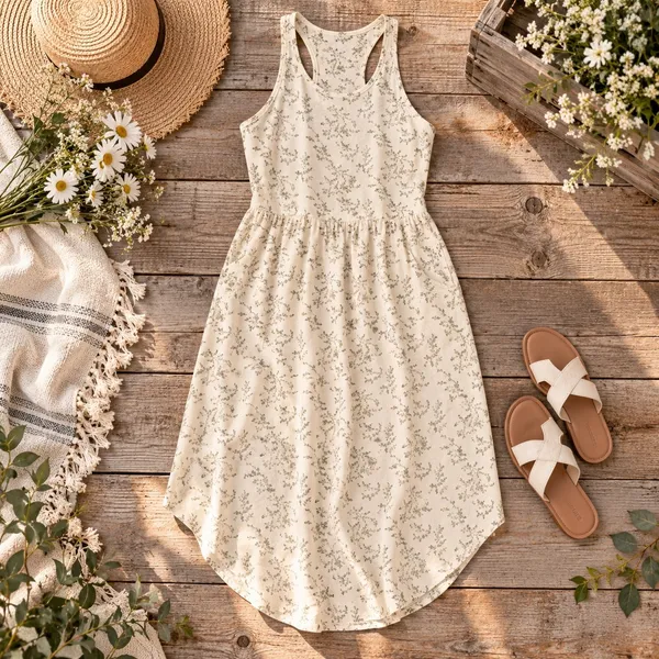 Universal Thread Cream Floral Racerback Midi Dress with Pockets Size M NWT - Image 3