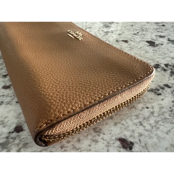 Coach Tan Leather Zip Around Continental Wallet - Image 5