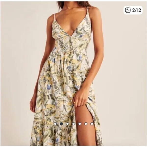 Abercrombie & Fitch Plunge Linen Blend Maxi Dress in Tropical Print, XS - Image 5