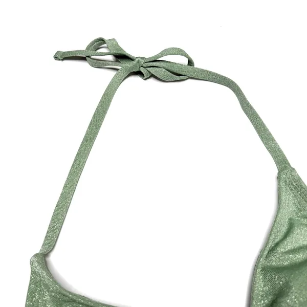 Shade & Shore Metallic Triangle Halter Bikini Top Size Large Green Y2K Rave Sexy - Image 4
