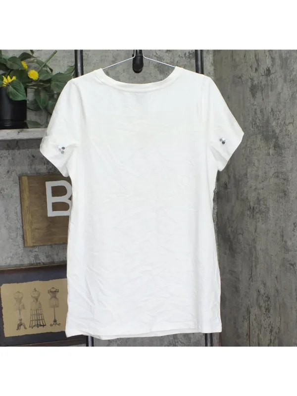 A New Day Embellished Rhinestone Sequin Short Sleeve Mini Shirt Dress White S - Image 2