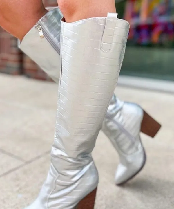Nash Grey NIB Silver Cowgirl style trendy boots chunky heel women size 5.5 - Image 4