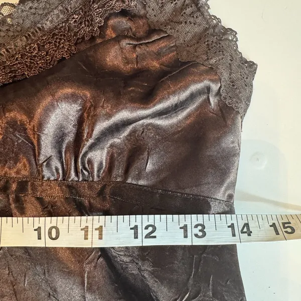 Vintage Y2K Satin Lace Babydoll Top Sz M Brown Coquette Lace Trim Fairy Romantic - Image 11