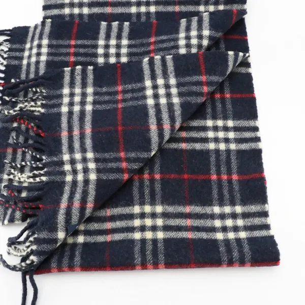Vintage Burberry House Check Blue, Red & White Lambswool Plaid Scarf - Image 4