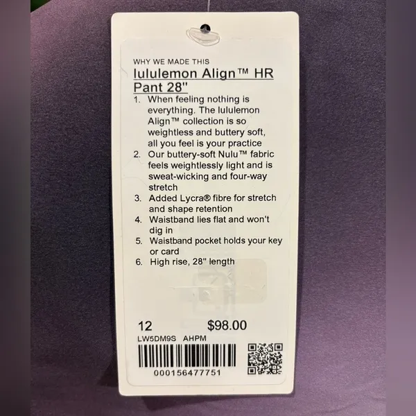 Lululemon Align High-Rise Pant 28” Aurora Haze Purple Multi Women's Size 12 NWT! - Image 3