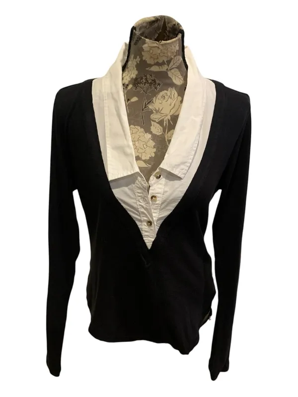 Pilcro Black V-Neck Bodysuit with White Faux-Collar XL NWOT - Image 4