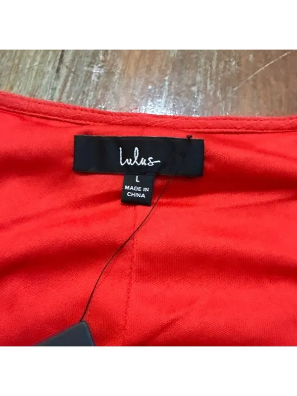 Lulus Red Wrap Mini Dress Short Sleeve Tie Cuff V-Neck Size Large NWT - Image 6