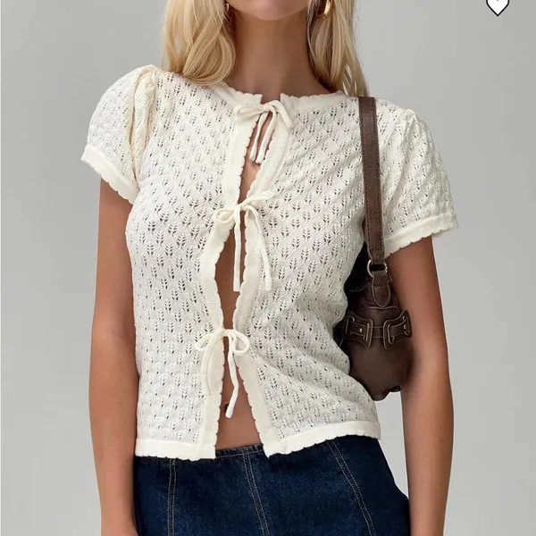 Princess Polly Cream Knit Cardigan with Tie Front - Image 6
