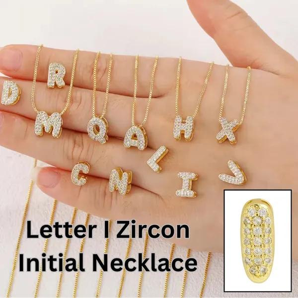 Balloon Zircon Letter I Initial Necklace Gold - Image 2