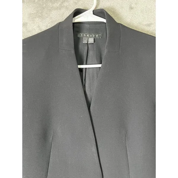 Theory Lanai Blazer Black Admiral Crepe Open Front Minimalist Workwear Size 2 - Image 2